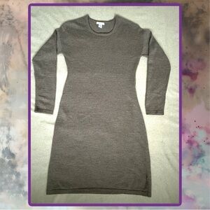 Garnet Hill Gray Brown Merino Wool Long Sleeve Sweater Dress
